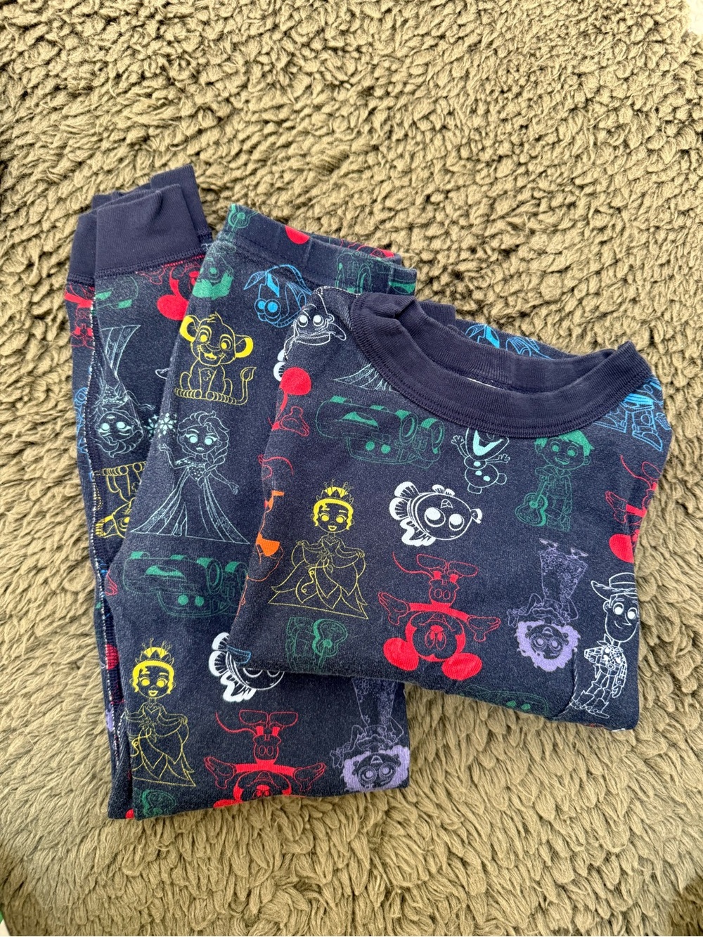Disney Hannah Anderson Navy Kids Pajama Set with Multicolor Character Line Art